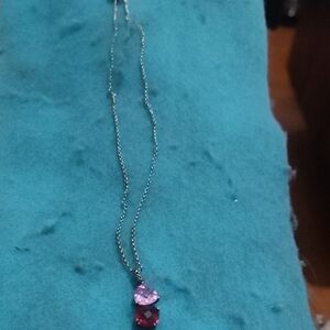 Chic Silver Necklace with Pink Topaz and Red Garnet Pendents.